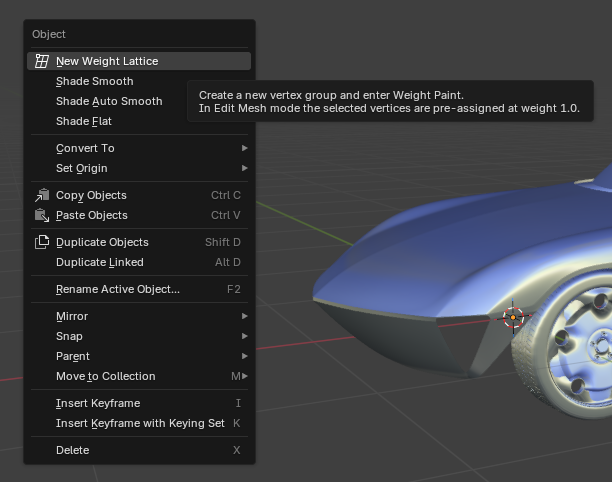 Object Mode right-click menu