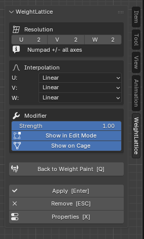WeightLattice panel in Edit Lattice